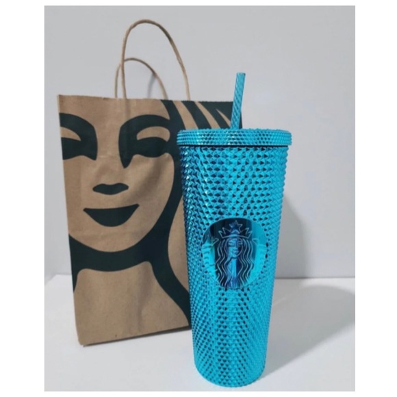 Starbucks Other - NEW Starbucks Summer 2023 Metallic Chrome Teal Blue Bling Studded 24 oz Tumbler